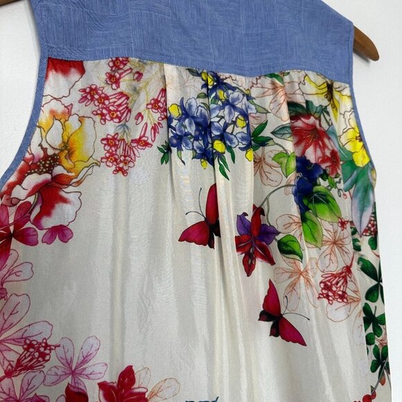 3J Workshop Johnny Was Tunic Top XS Blue Floral Butterflies - Picture 3 of 12